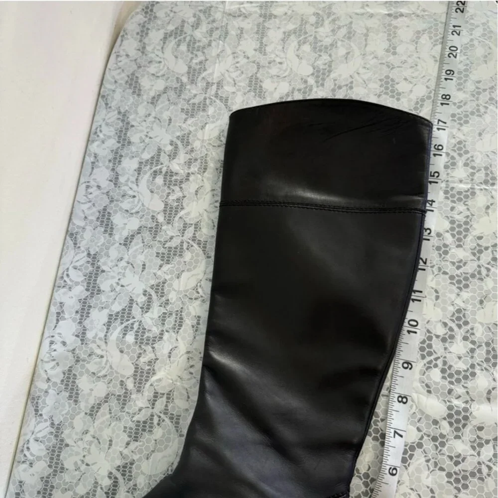 Vintage Galo Italy Womens Black Leather Knee High Riding Boots Low Heel EU 38.5